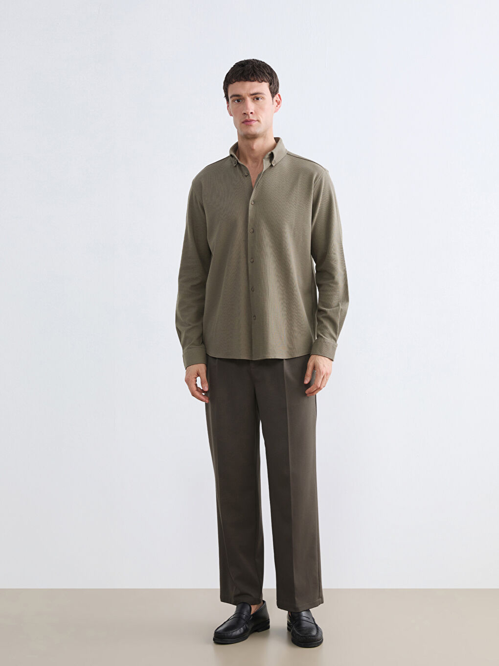 Haki Slim Fit Erkek Gömlek-3