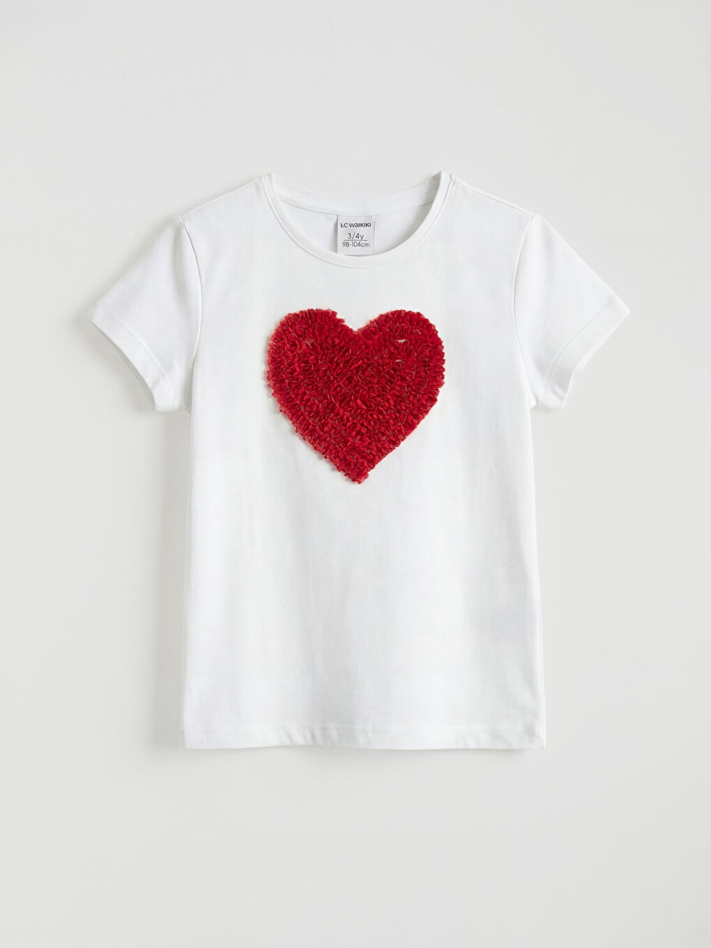 Beyaz Kalp Nakışlı Kız Çocuk Tişört