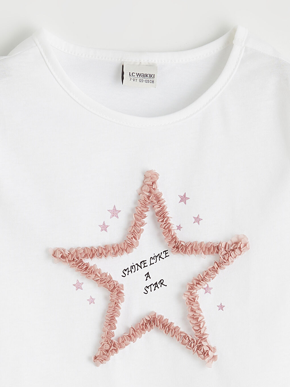 Beyaz Kız Çocuk Yıldız Baskılı Tişört-1