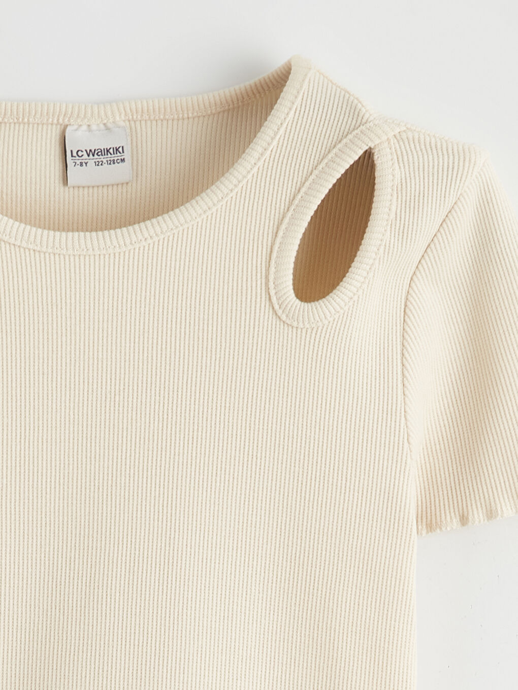 Ekru Bisiklet Yaka Kız Çocuk Tişört-1