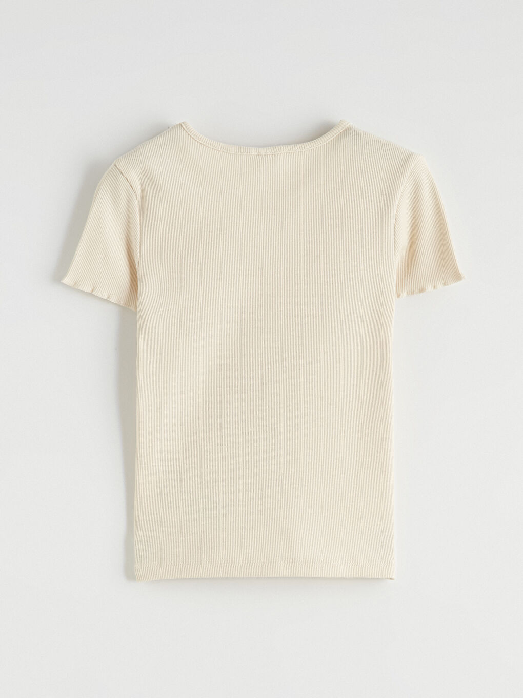 Ekru Bisiklet Yaka Kız Çocuk Tişört-2