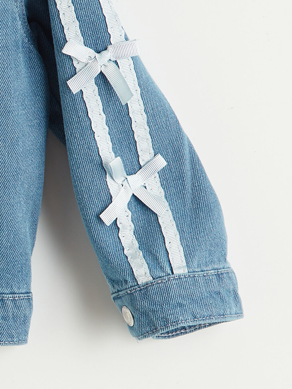 İndigo Fiyonk Detaylı Kız Çocuk Jean Ceket-4