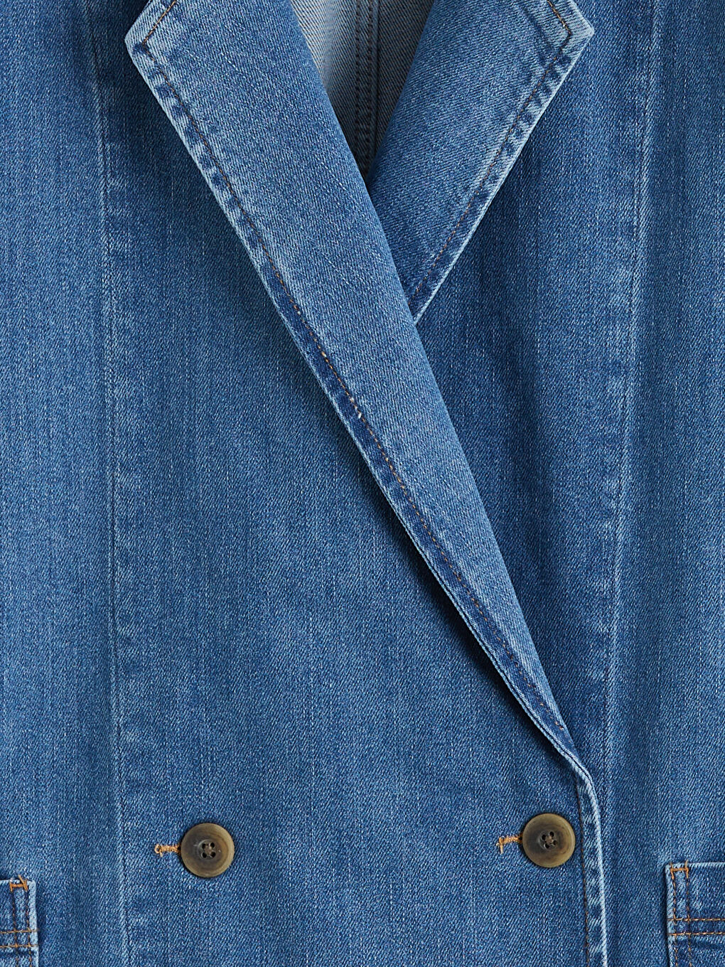 Lacivert Kruvaze Yaka Kadın Jean Blazer Ceket-5