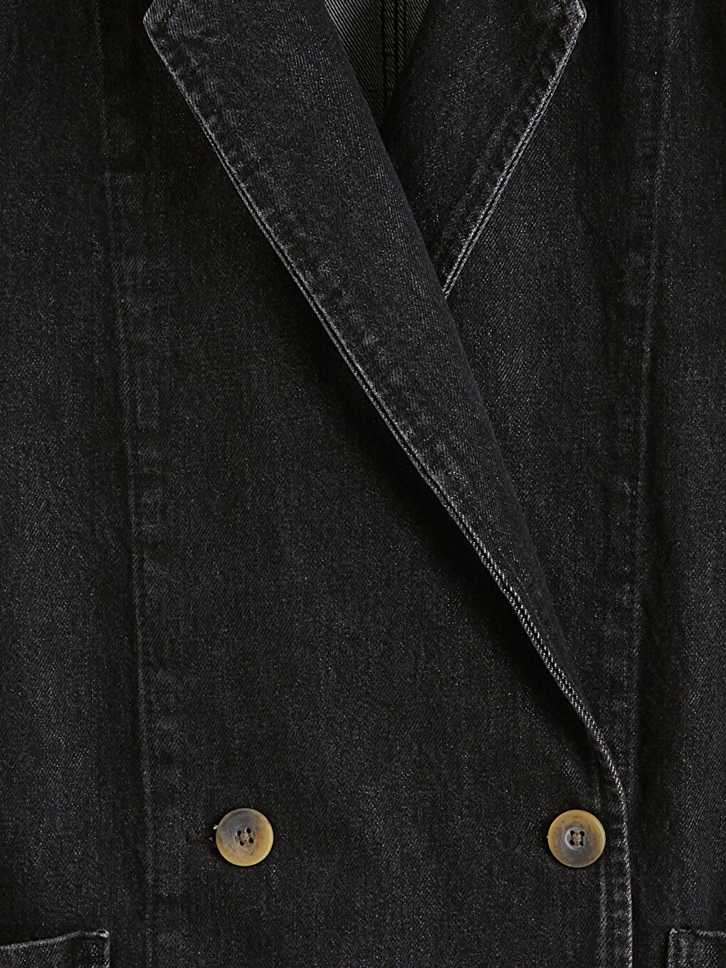 Siyah Kruvaze Yaka Kadın Jean Blazer Ceket-5