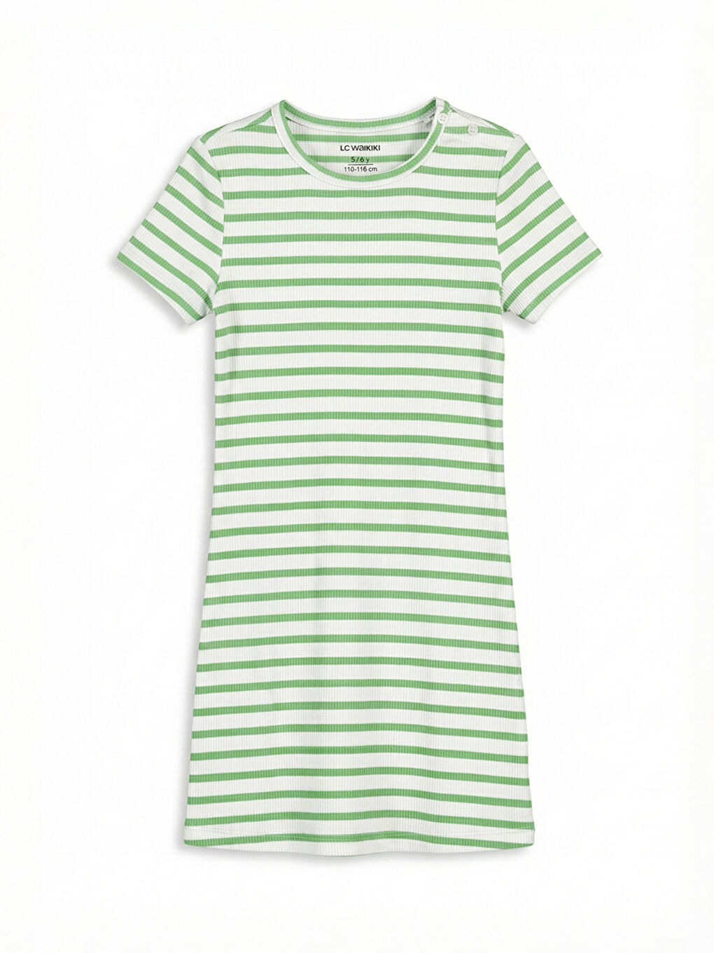 Yeşil Çizgili Bisiklet Yaka Kız Çocuk Elbise