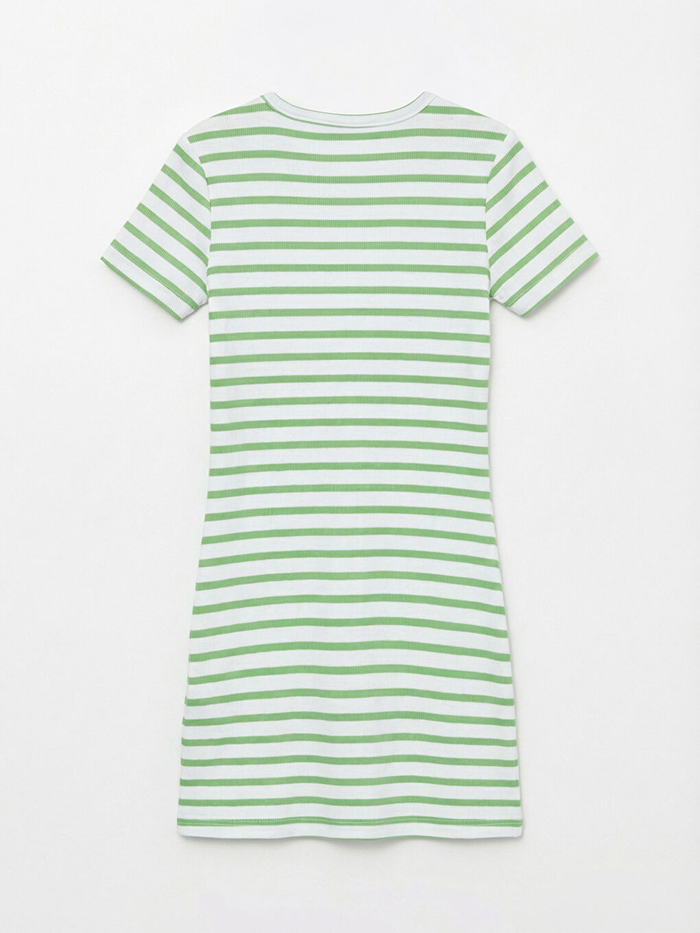 Yeşil Çizgili Bisiklet Yaka Kız Çocuk Elbise-1