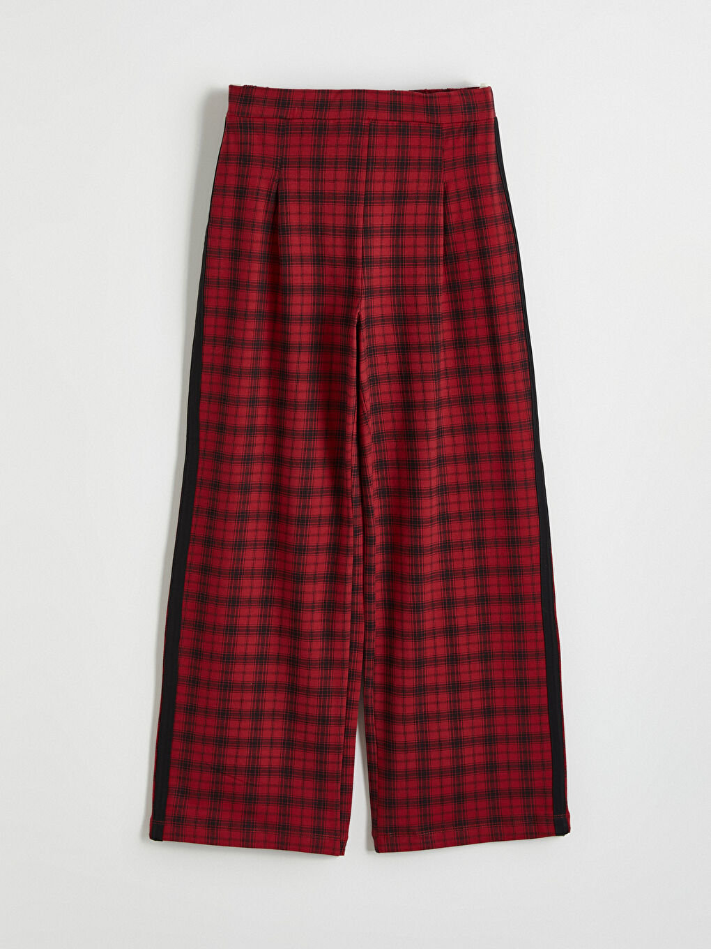 Kırmızı Ekose Desenli Yanları Şeritli Kız Çocuk Eşofman Altı