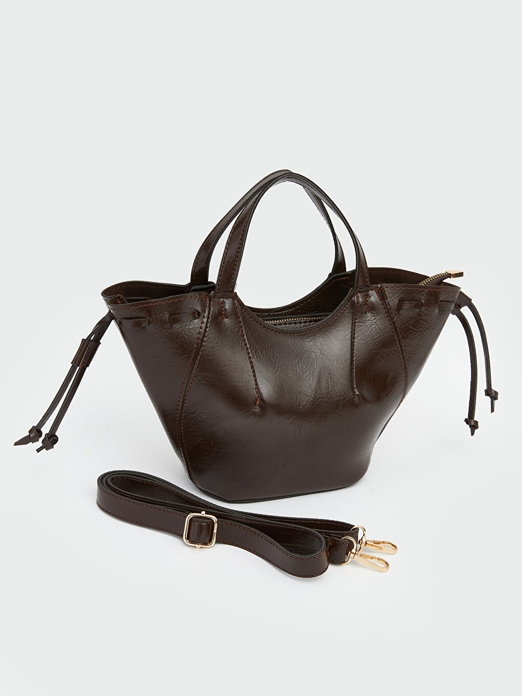 Kahverengi Deri Görünümlü Kadın Kol Çantası-1