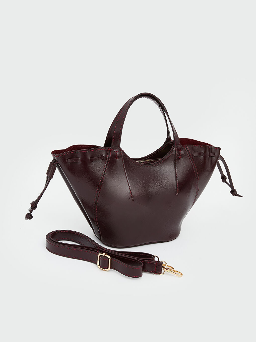 Bordo Deri Görünümlü Kadın Kol Çantası-1