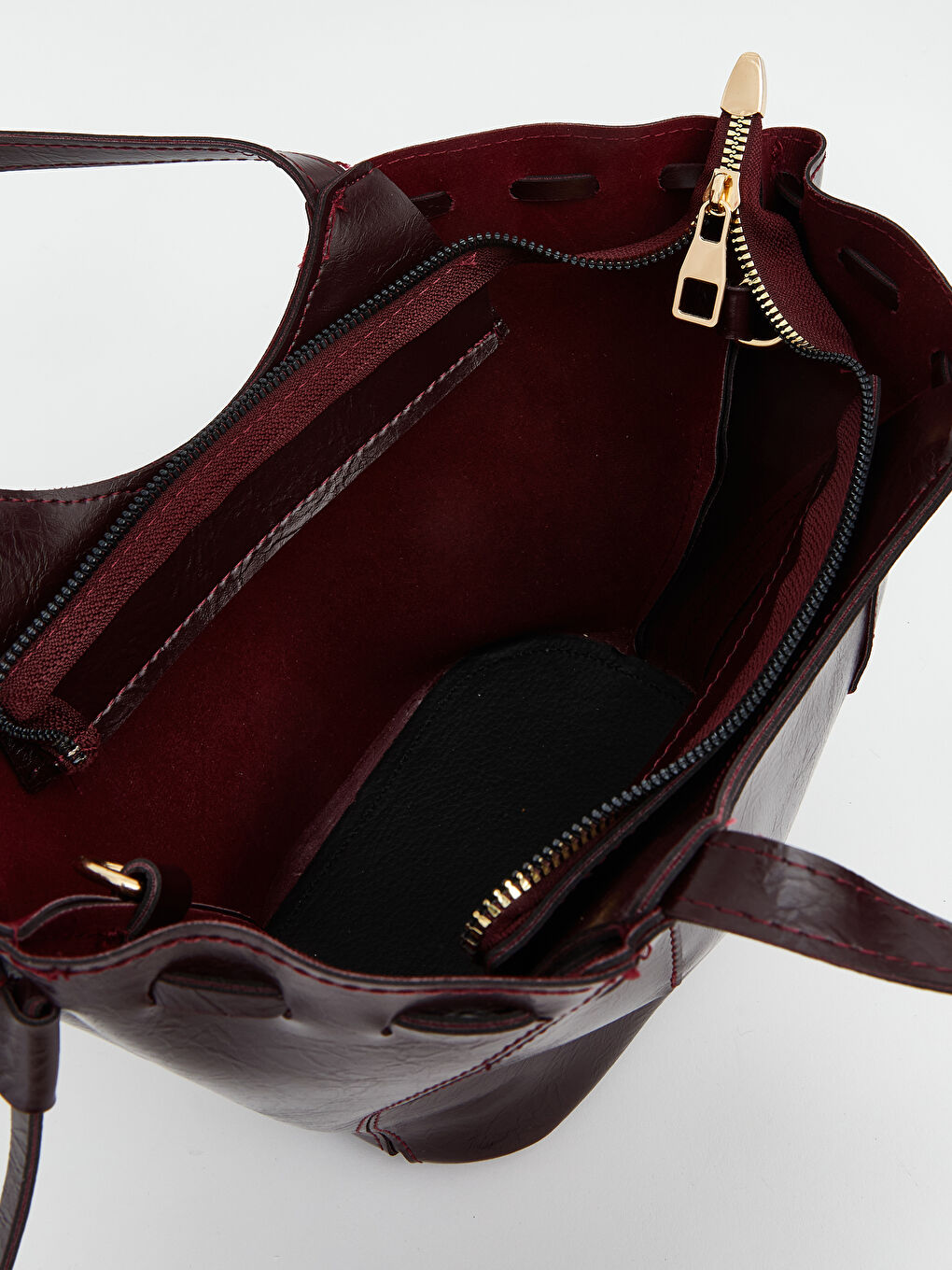 Bordo Deri Görünümlü Kadın Kol Çantası-3