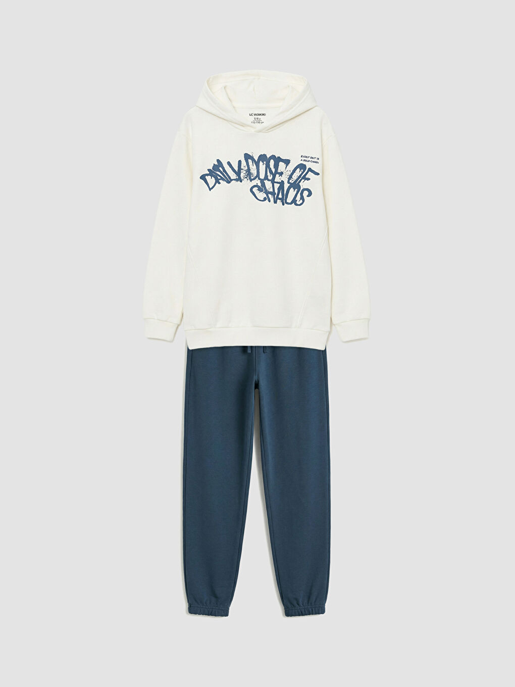 Ekru Kapüşonlu Baskılı Erkek Çocuk Sweatshirt ve Eşofman Altı