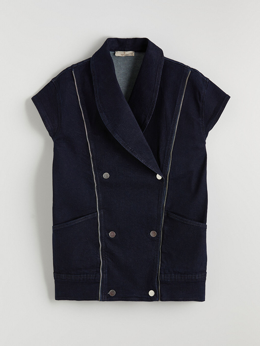 Lacivert Kruvaze Yaka Kadın Jean Yelek