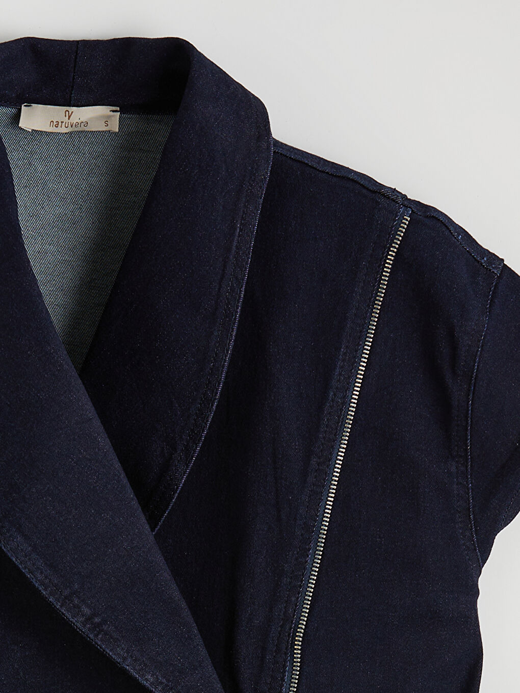 Lacivert Kruvaze Yaka Kadın Jean Yelek-1