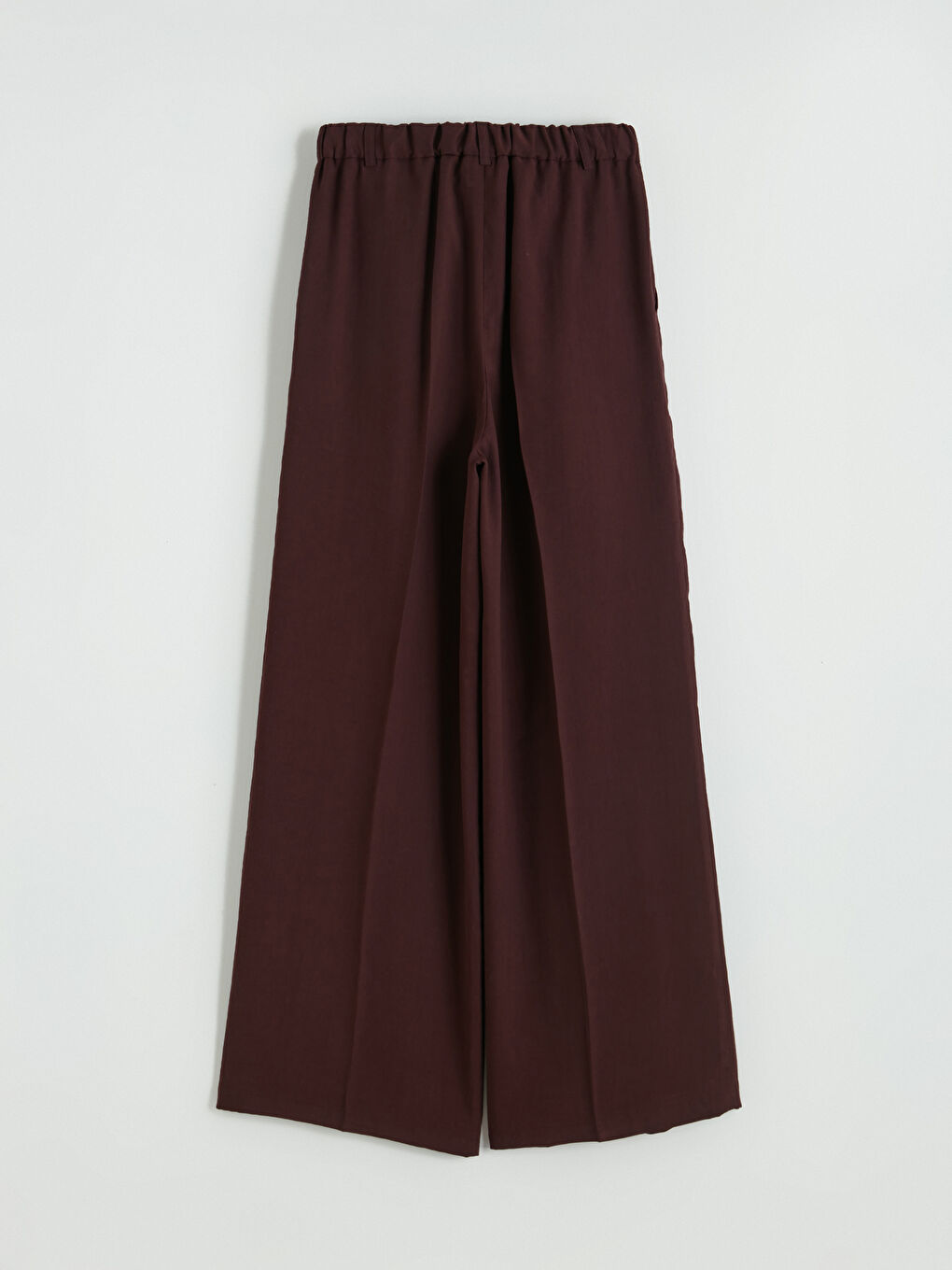 Bordo Beli Lastikli Kadın Pileli Kumaş Pantolon-2