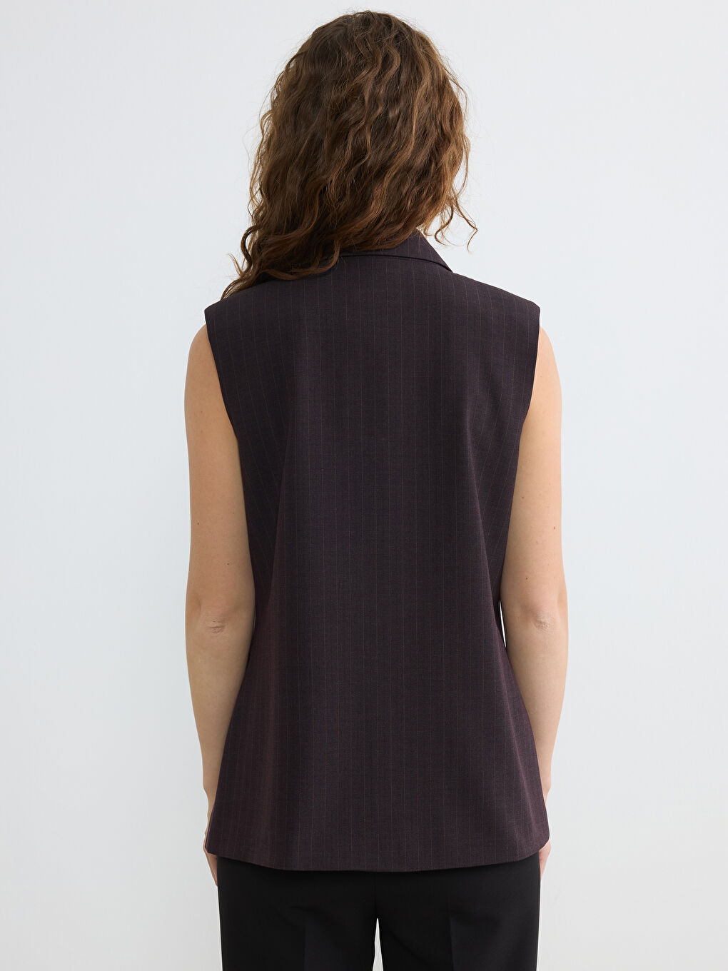 Bordo Kruvaze Yaka Çizgili Kadın Klasik Yelek-3