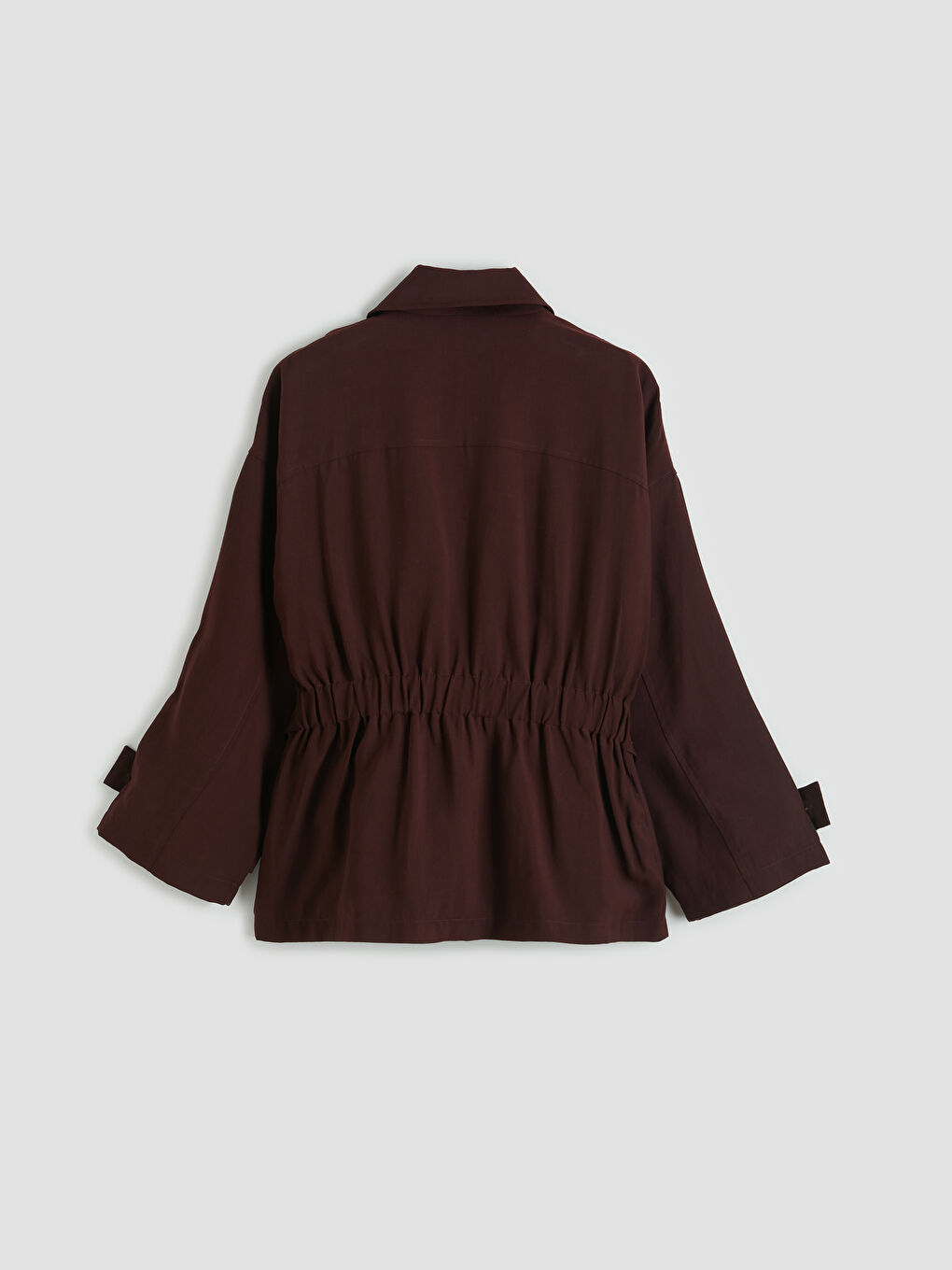 Bordo Gömlek Yaka Kuşaklı Oversize Kadın Ceket-1