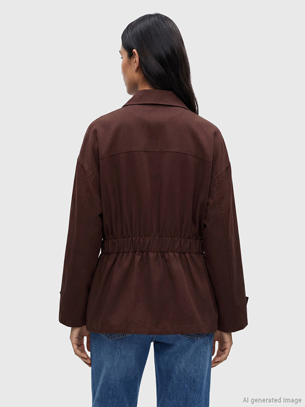 Bordo Gömlek Yaka Kuşaklı Oversize Kadın Ceket-3