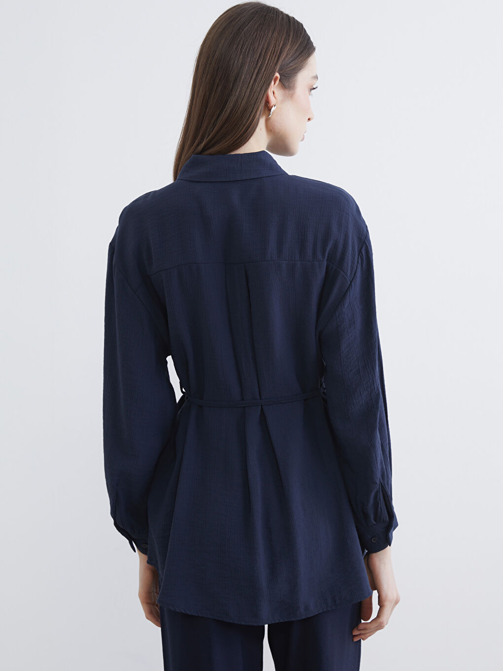 Lacivert Dokulu Kadın Gömlek Tunik-3