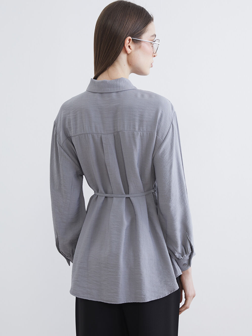 Gri Dokulu Kadın Gömlek Tunik-3