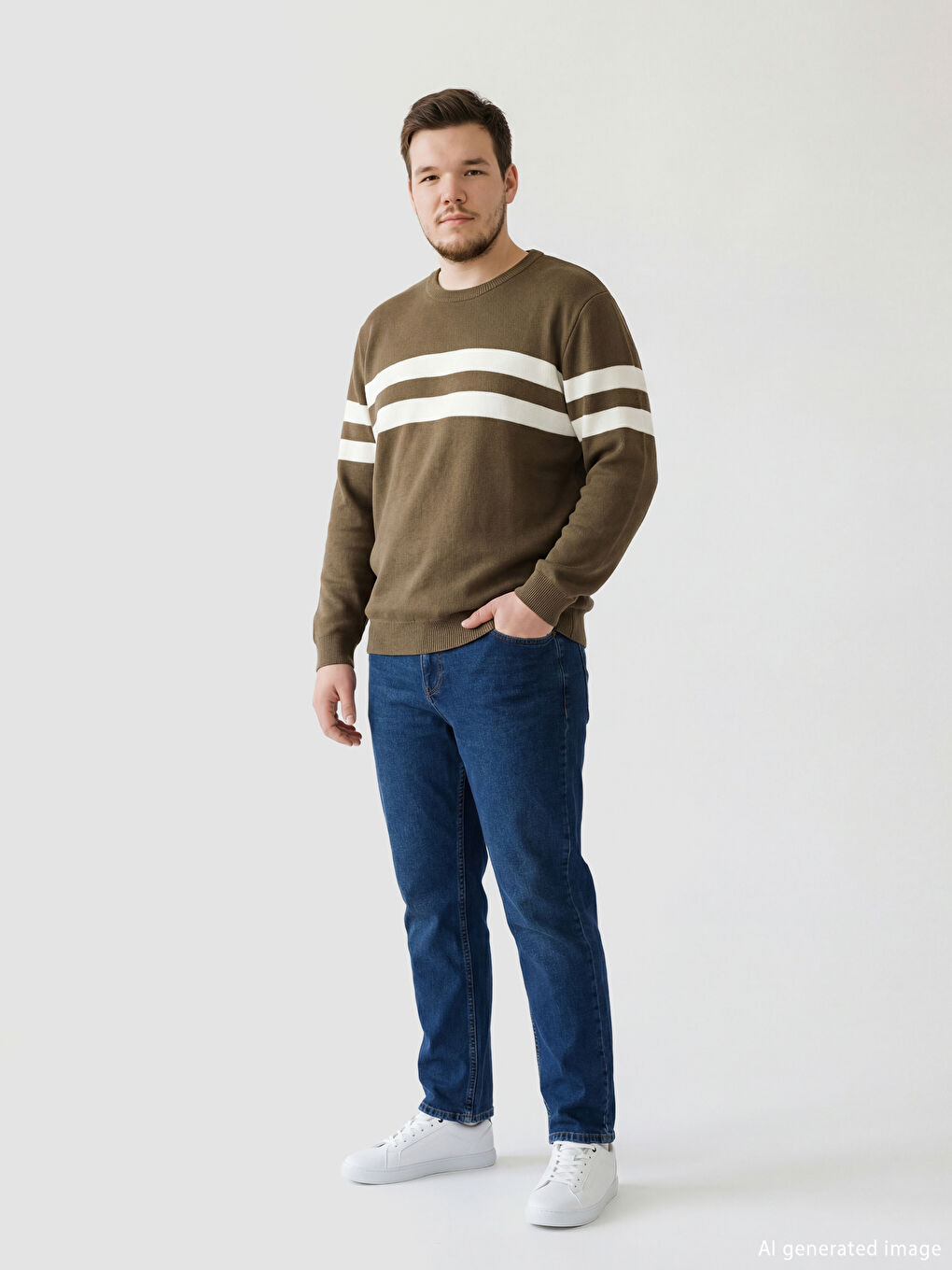 Turuncu Bisiklet Yaka Çizgili Erkek Triko Kazak-1