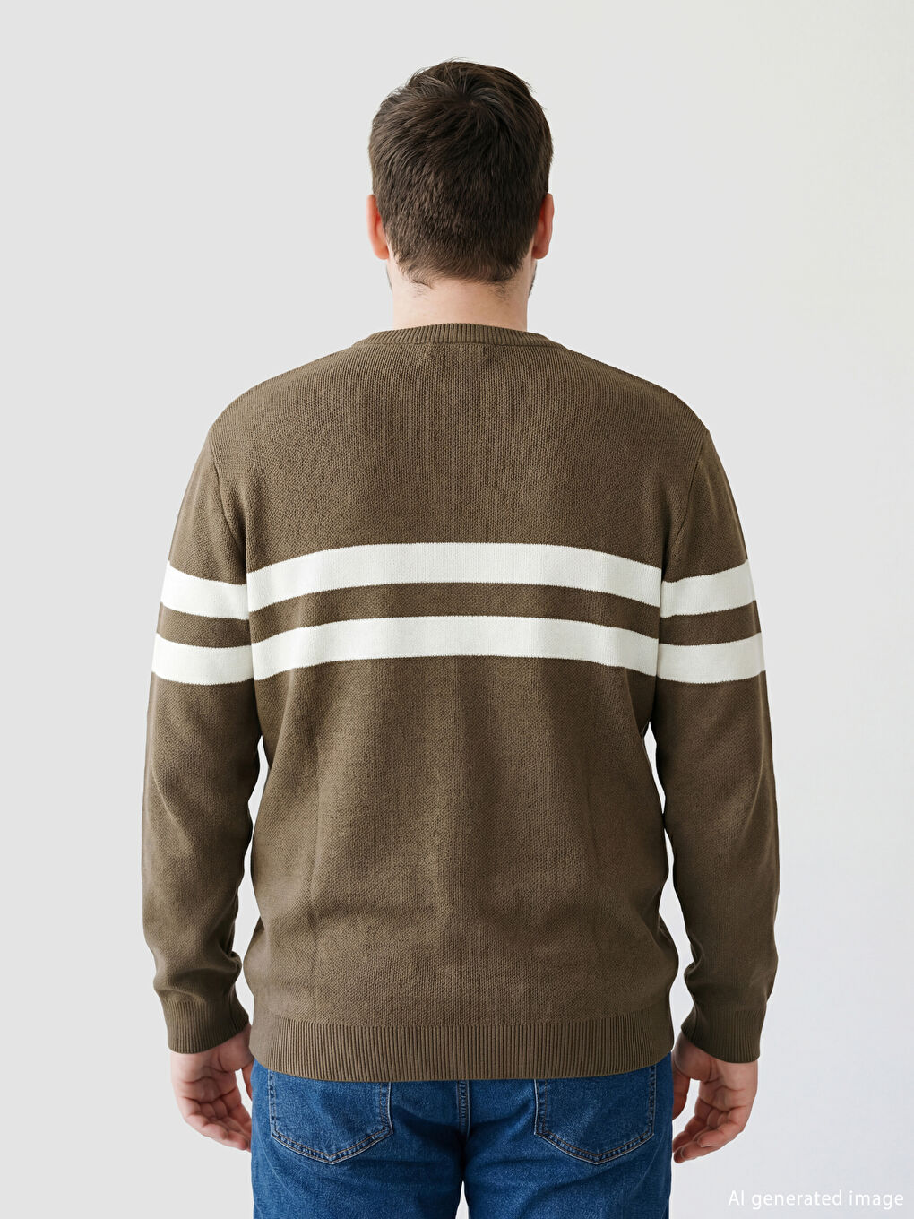 Turuncu Bisiklet Yaka Çizgili Erkek Triko Kazak-3