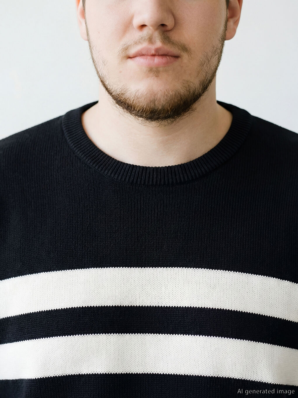 Lacivert Bisiklet Yaka Çizgili Erkek Triko Kazak-2