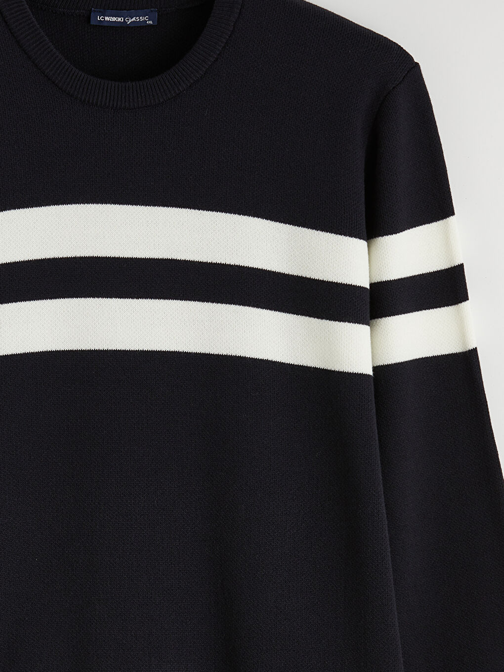 Lacivert Bisiklet Yaka Çizgili Erkek Triko Kazak-1