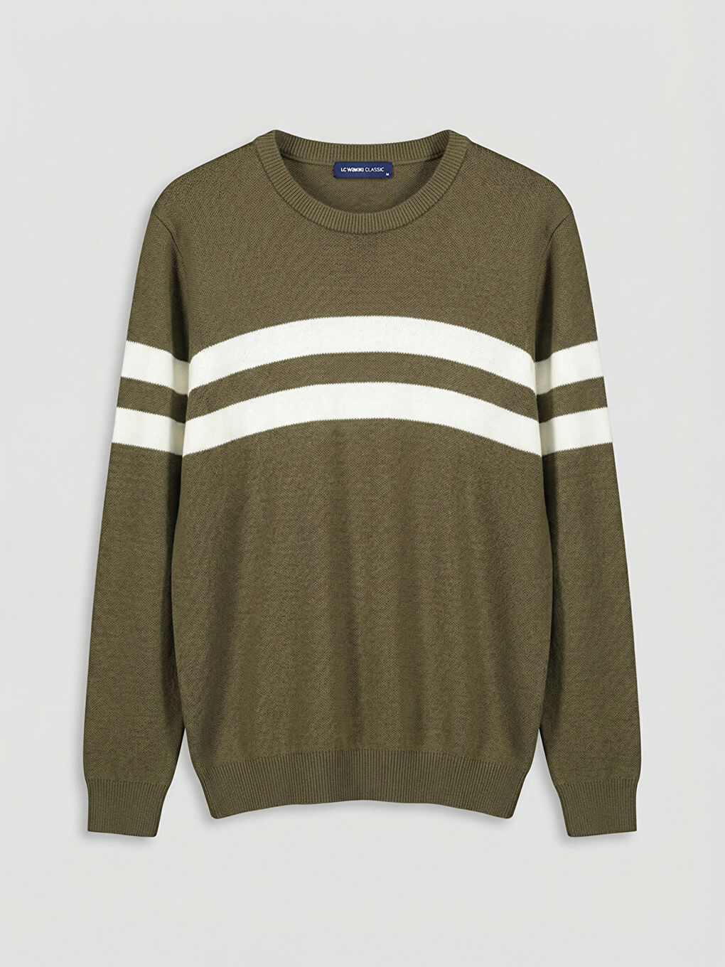 Turuncu Bisiklet Yaka Çizgili Erkek Triko Kazak