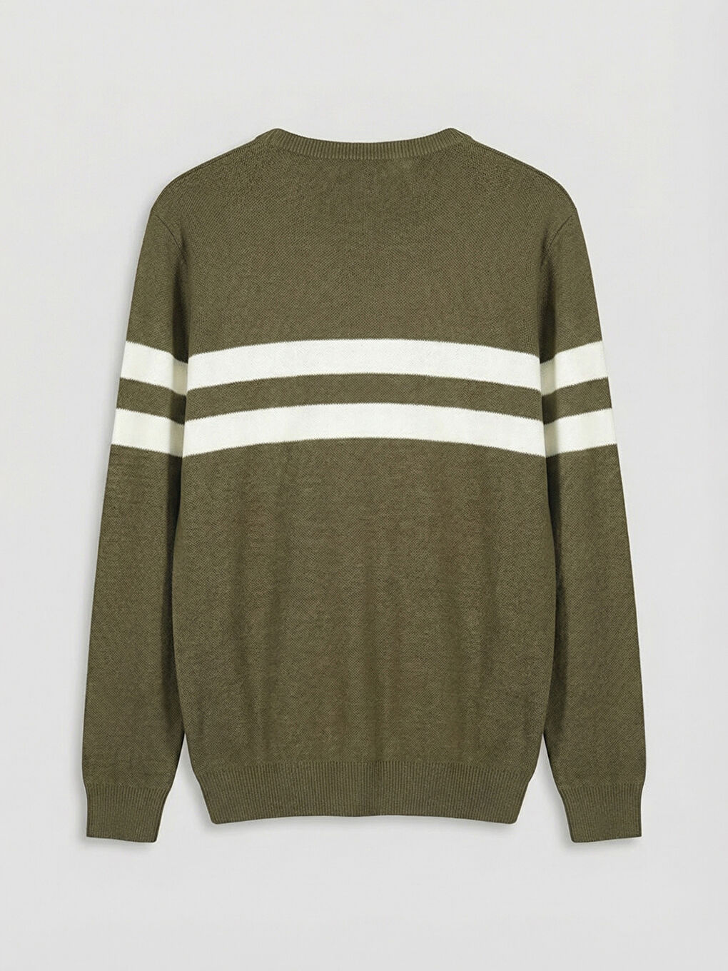 Turuncu Bisiklet Yaka Çizgili Erkek Triko Kazak-1