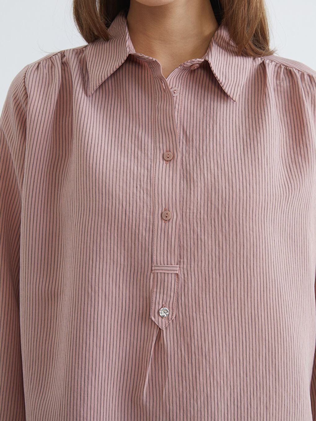 Pembe Modal Karışımlı Oversize Kadın Gömlek Tunik-2