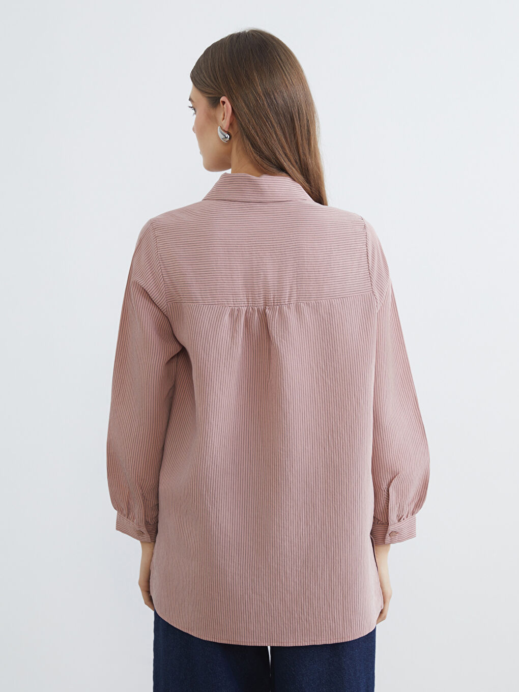 Pembe Modal Karışımlı Oversize Kadın Gömlek Tunik-3