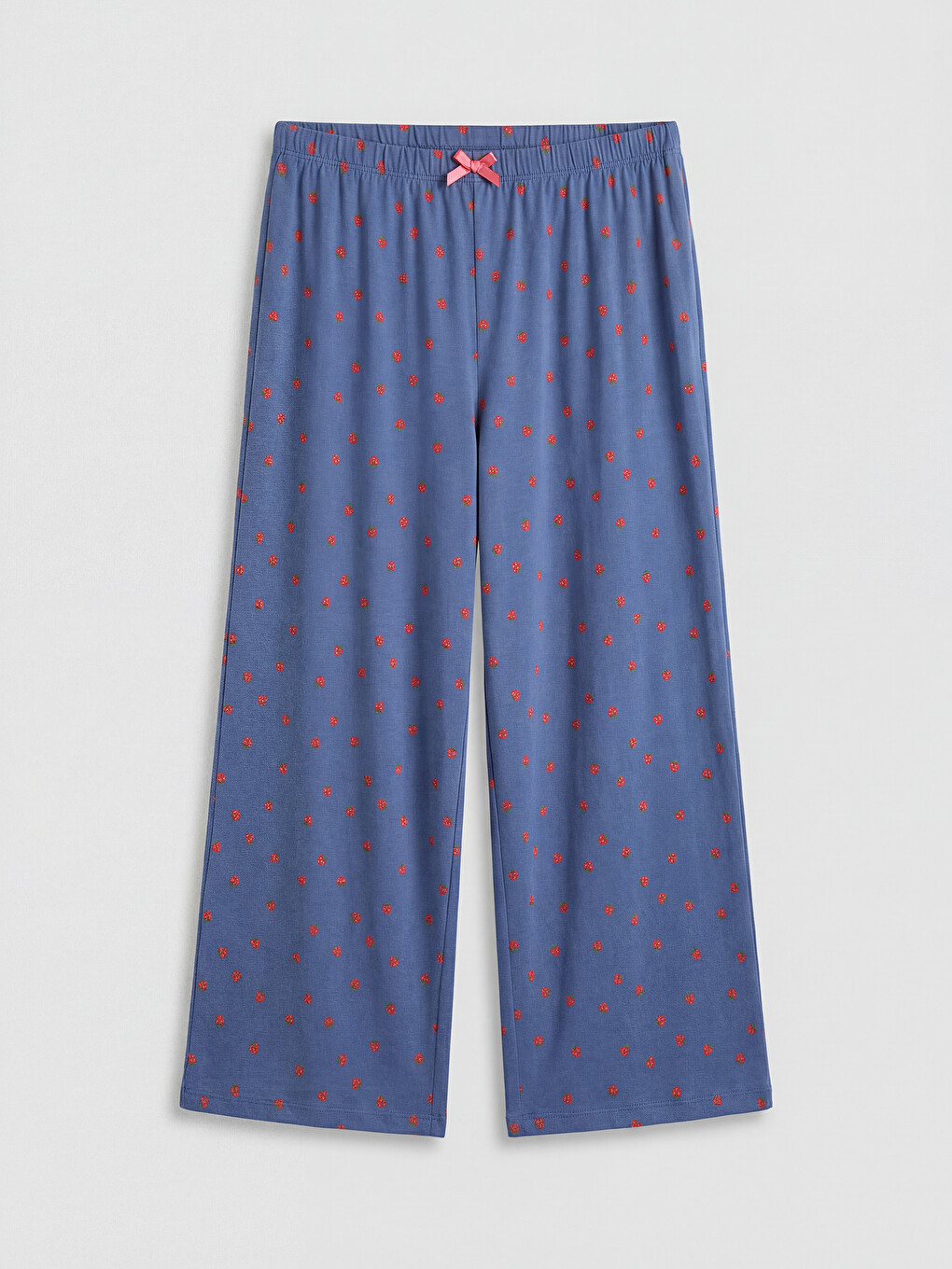 Mavi Beli Lastikli Kalp Desenli Kadın Kapri Pijama Altı-2