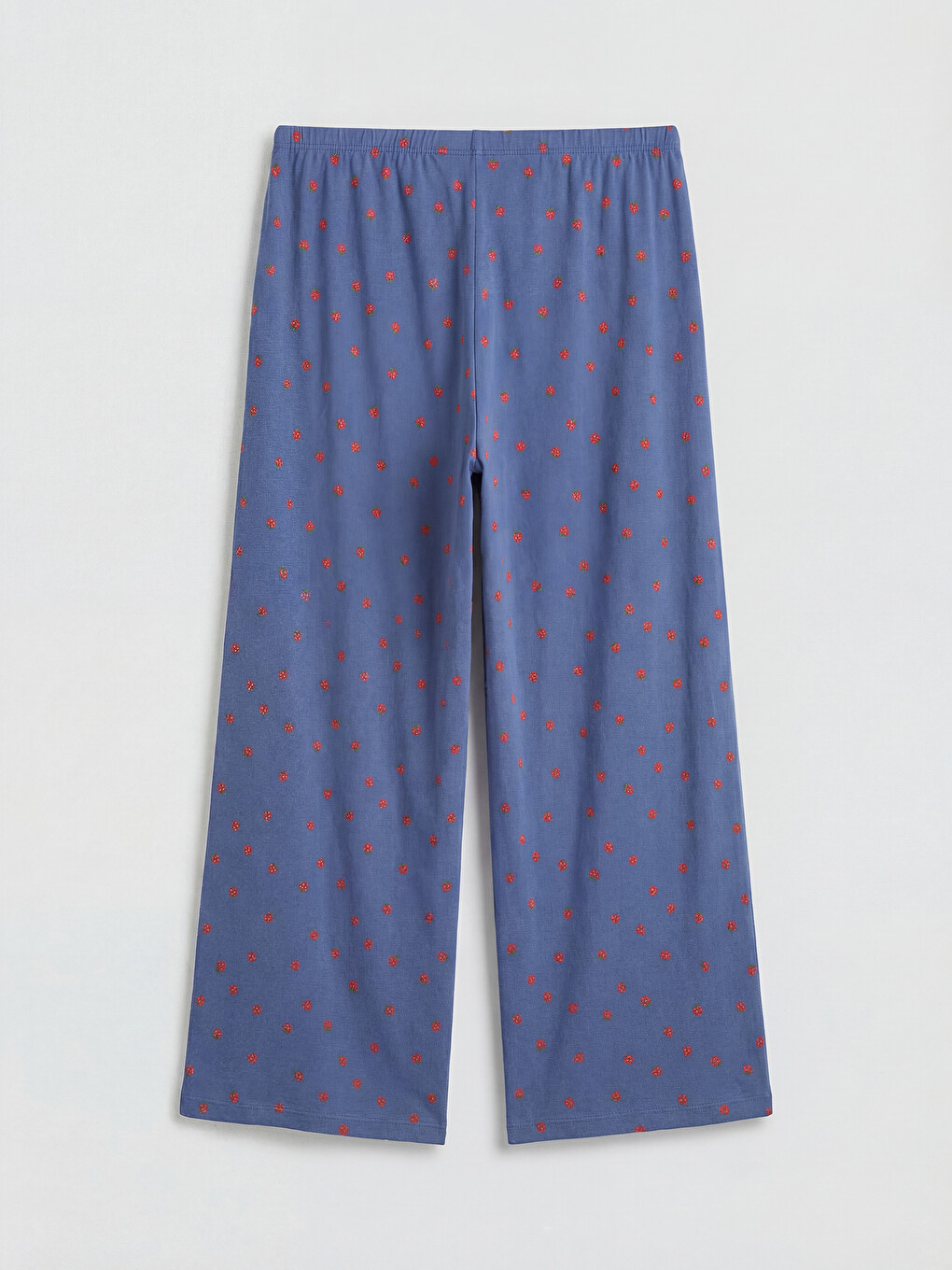 Mavi Beli Lastikli Kalp Desenli Kadın Kapri Pijama Altı-3