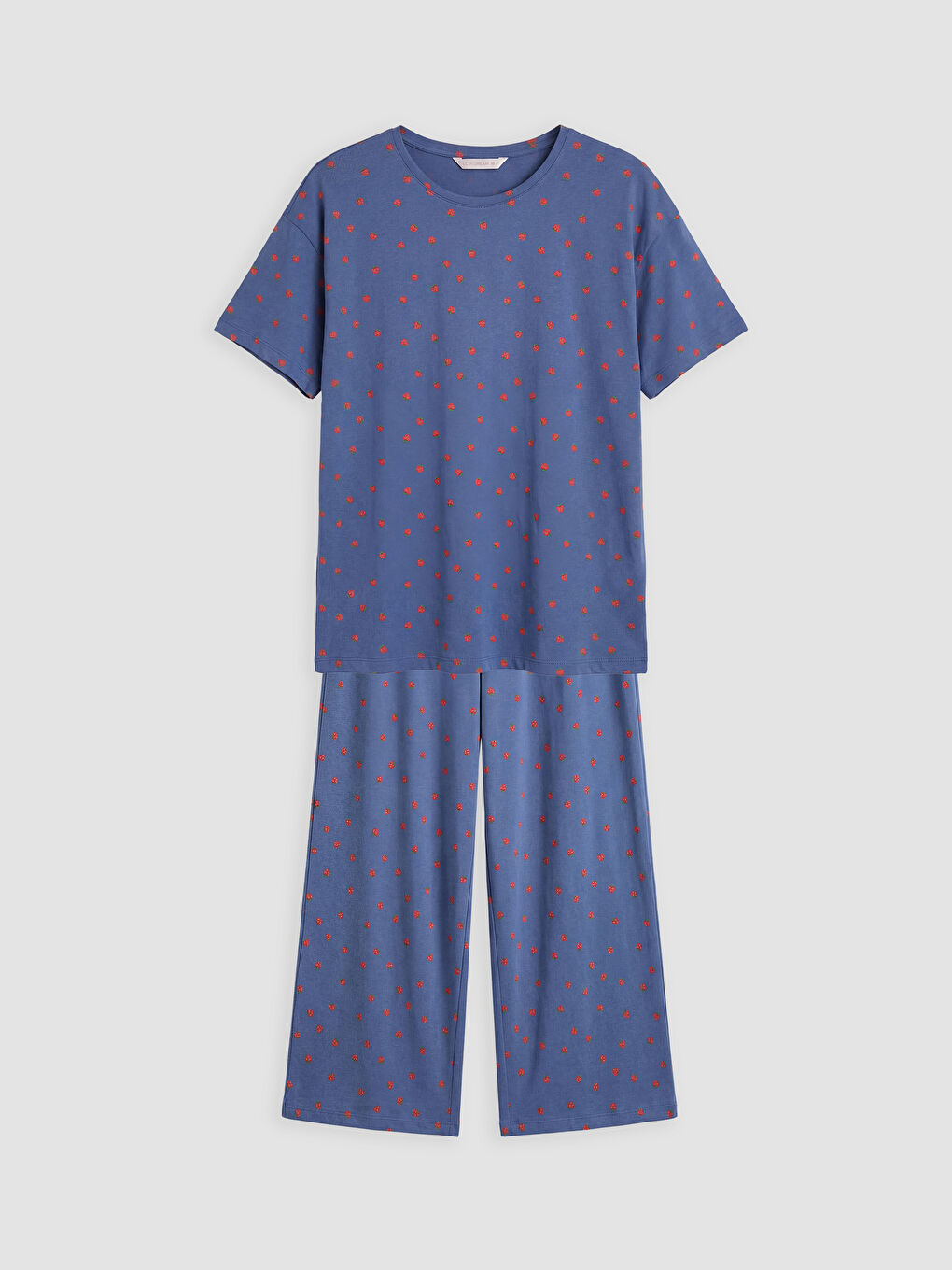 Mavi Bisiklet Yaka Baskılı Kadın Kaprili Pijama Takımı