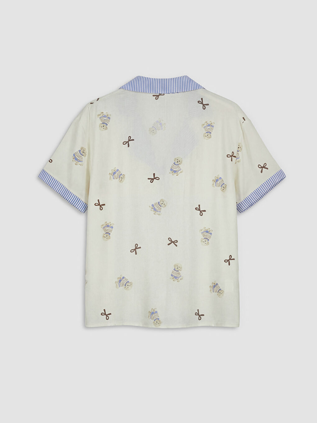 Ekru Gömlek Yaka Baskılı Kadın Şortlu Pijama Takımı-9