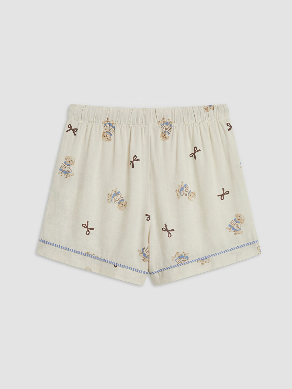 Ekru Gömlek Yaka Baskılı Kadın Şortlu Pijama Takımı-10