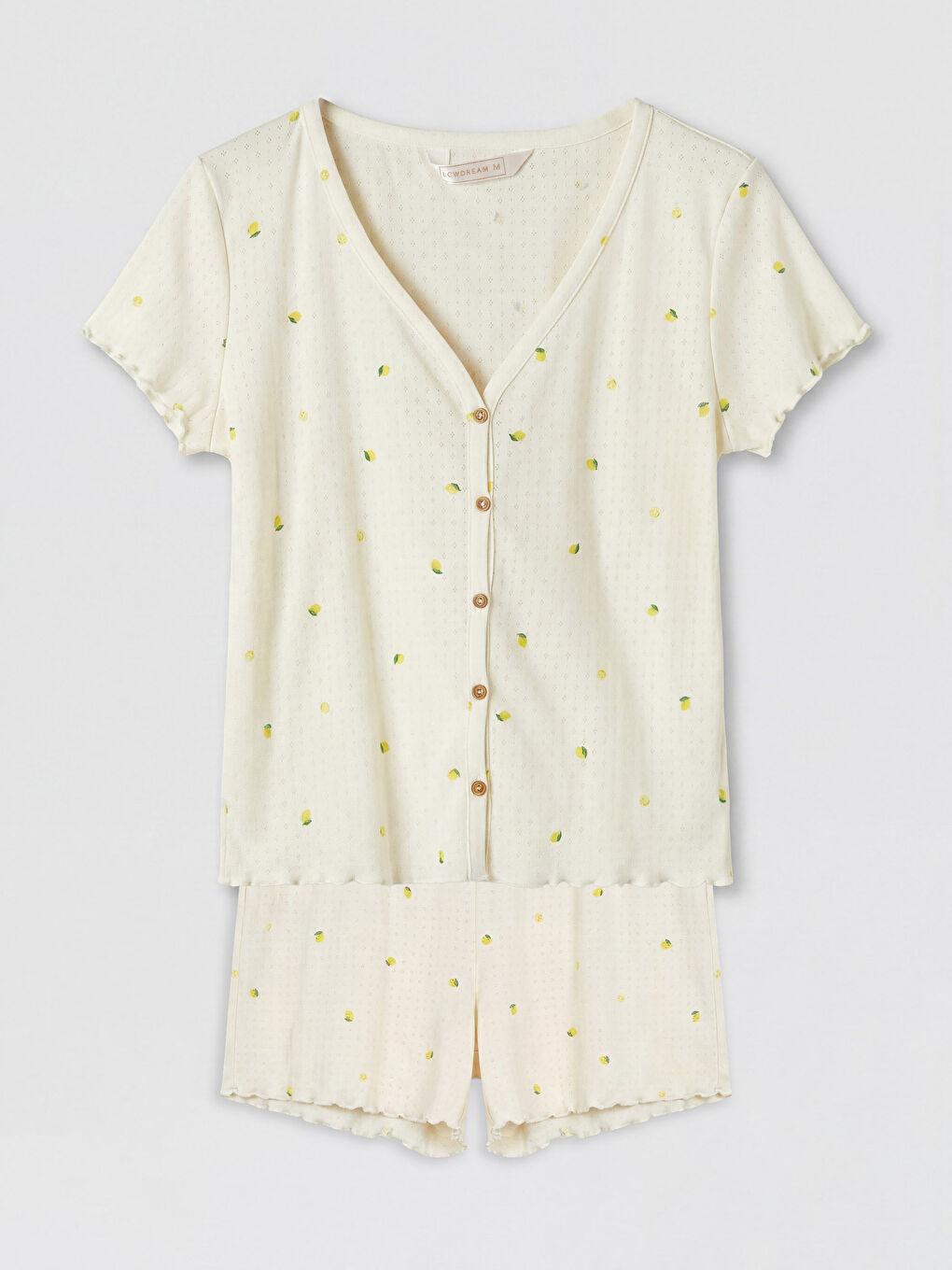 Ekru V Yaka Kadın Şortlu Pijama Takımı