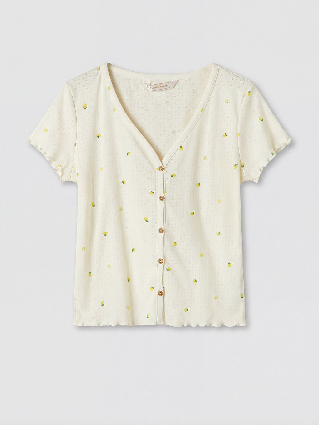 Ekru V Yaka Kadın Şortlu Pijama Takımı-1