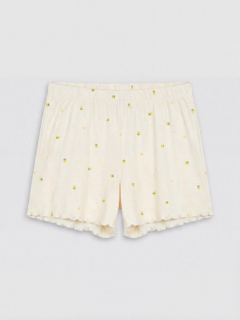 Ekru V Yaka Kadın Şortlu Pijama Takımı-3