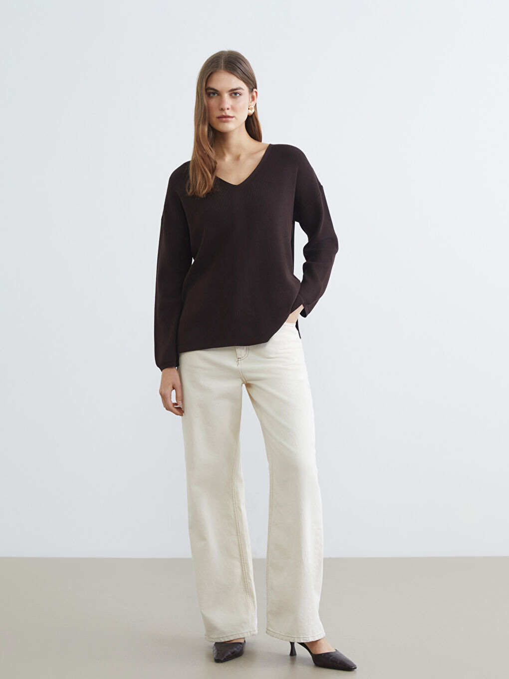 Γυναικεία Πλεκτή Μπλούζα με V Λαιμόκοψη-1