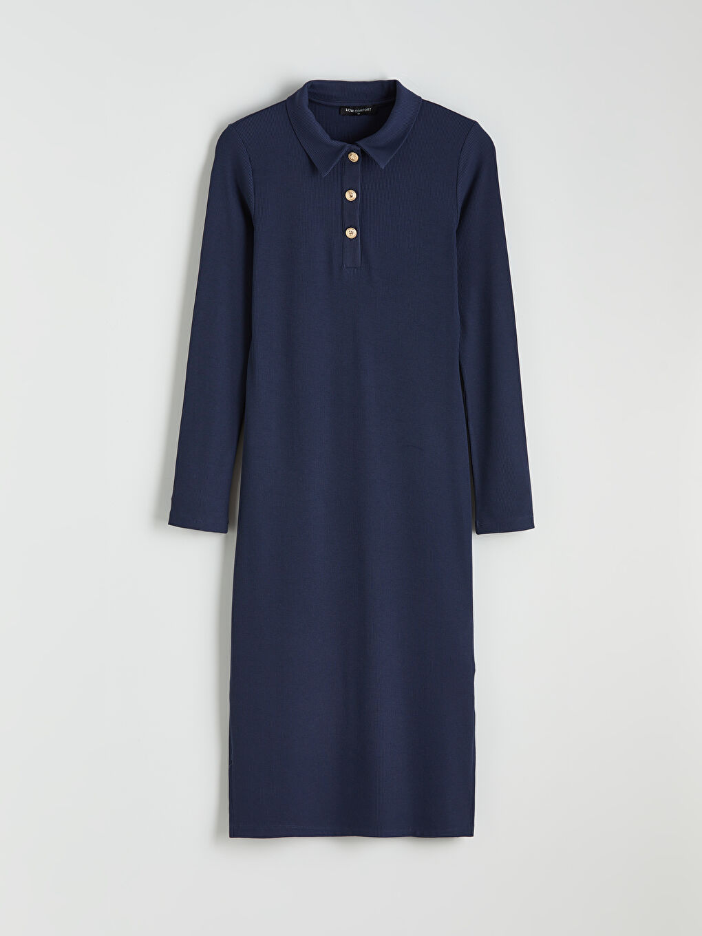 Lacivert Gömlek Yaka Fitilli Elbise