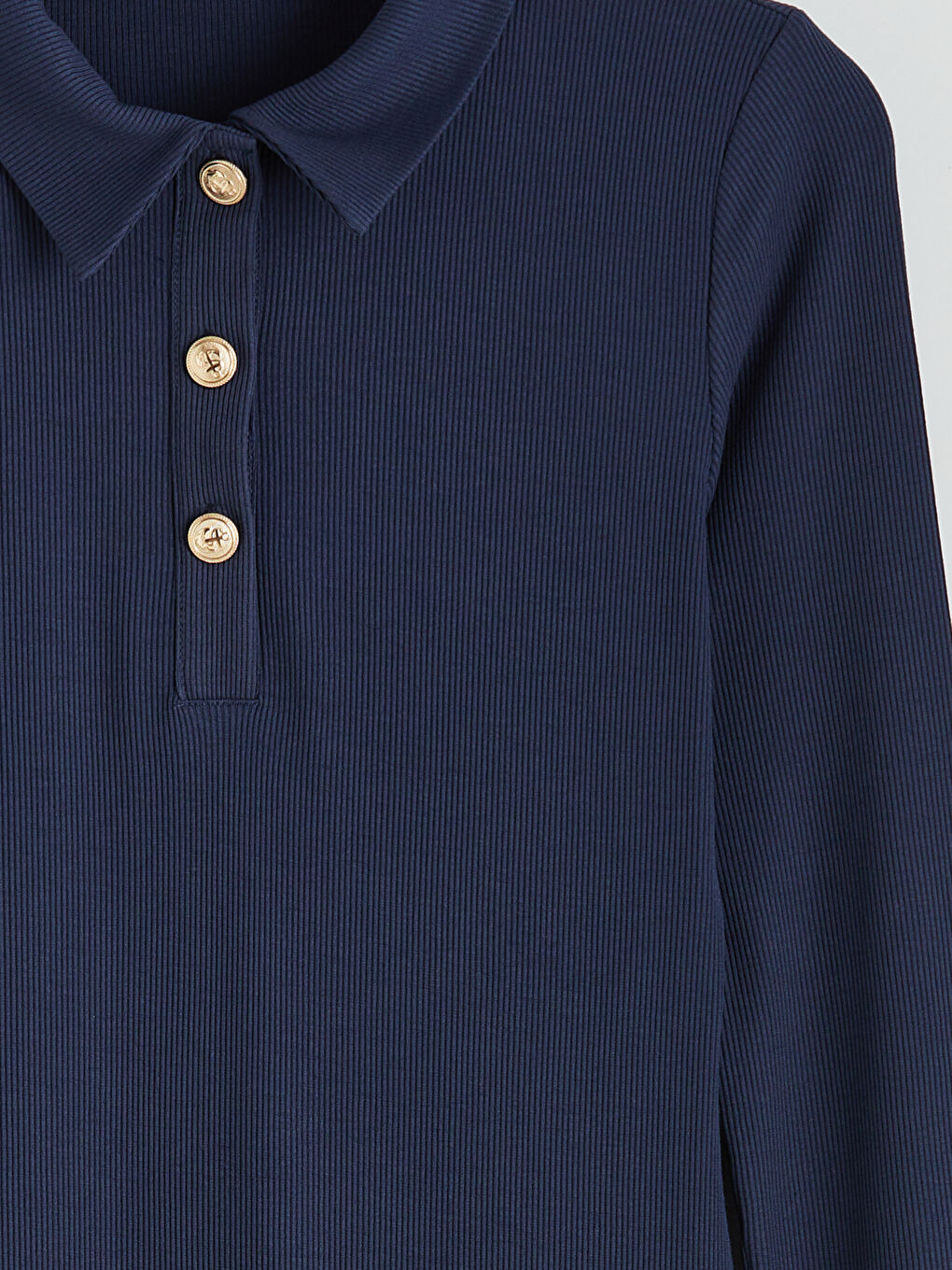 Lacivert Gömlek Yaka Fitilli Elbise-1