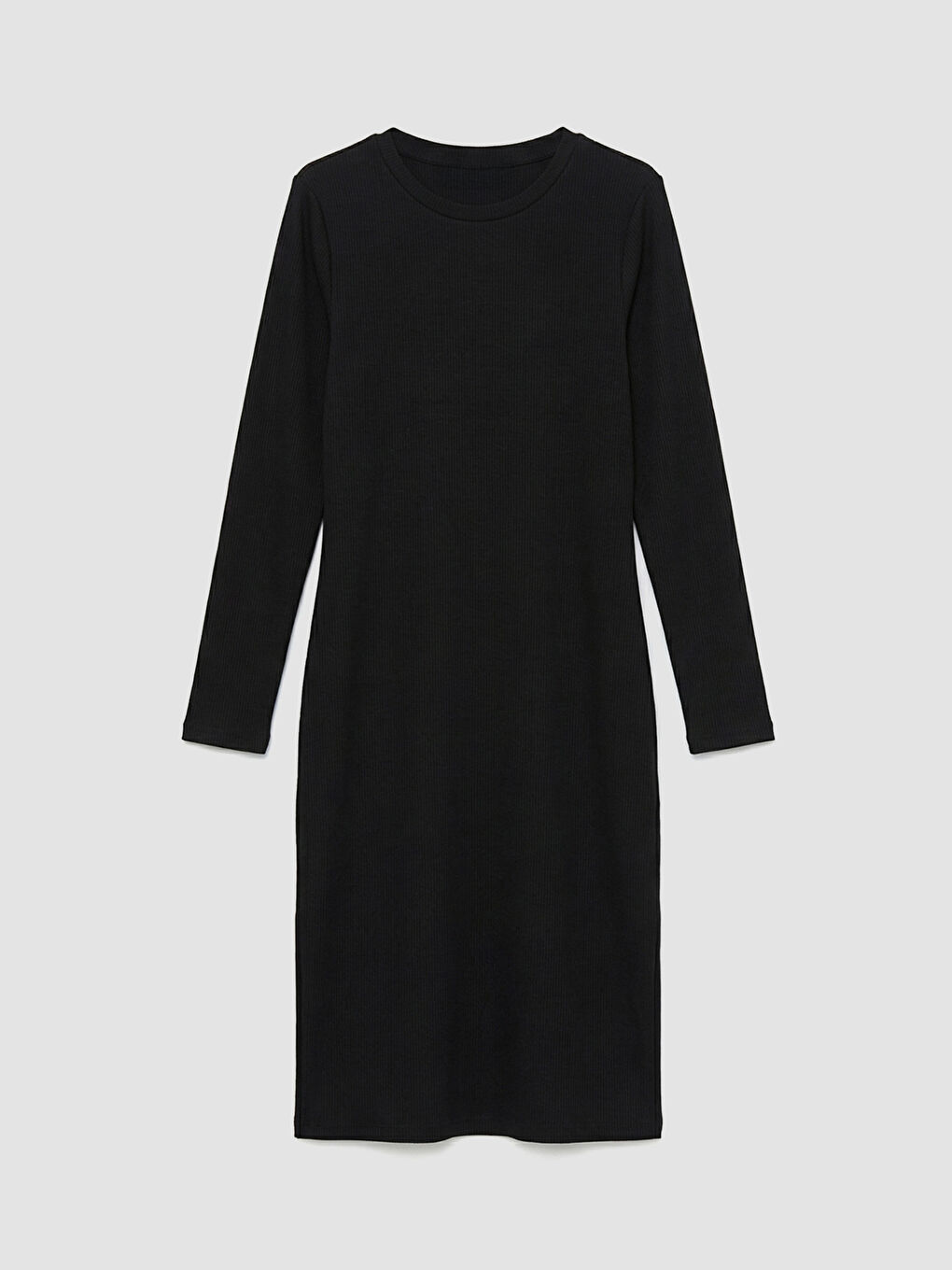 Siyah Bisiklet Yaka Fitilli Elbise	