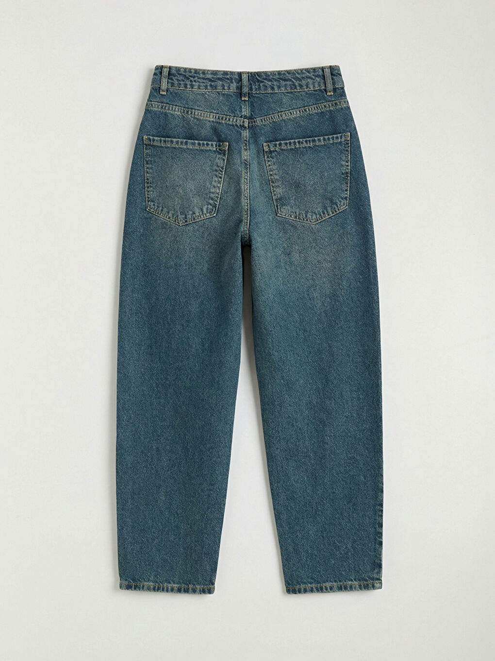 İndigo Taşlı Barrel Fit Kadın Jean Pantolon-1