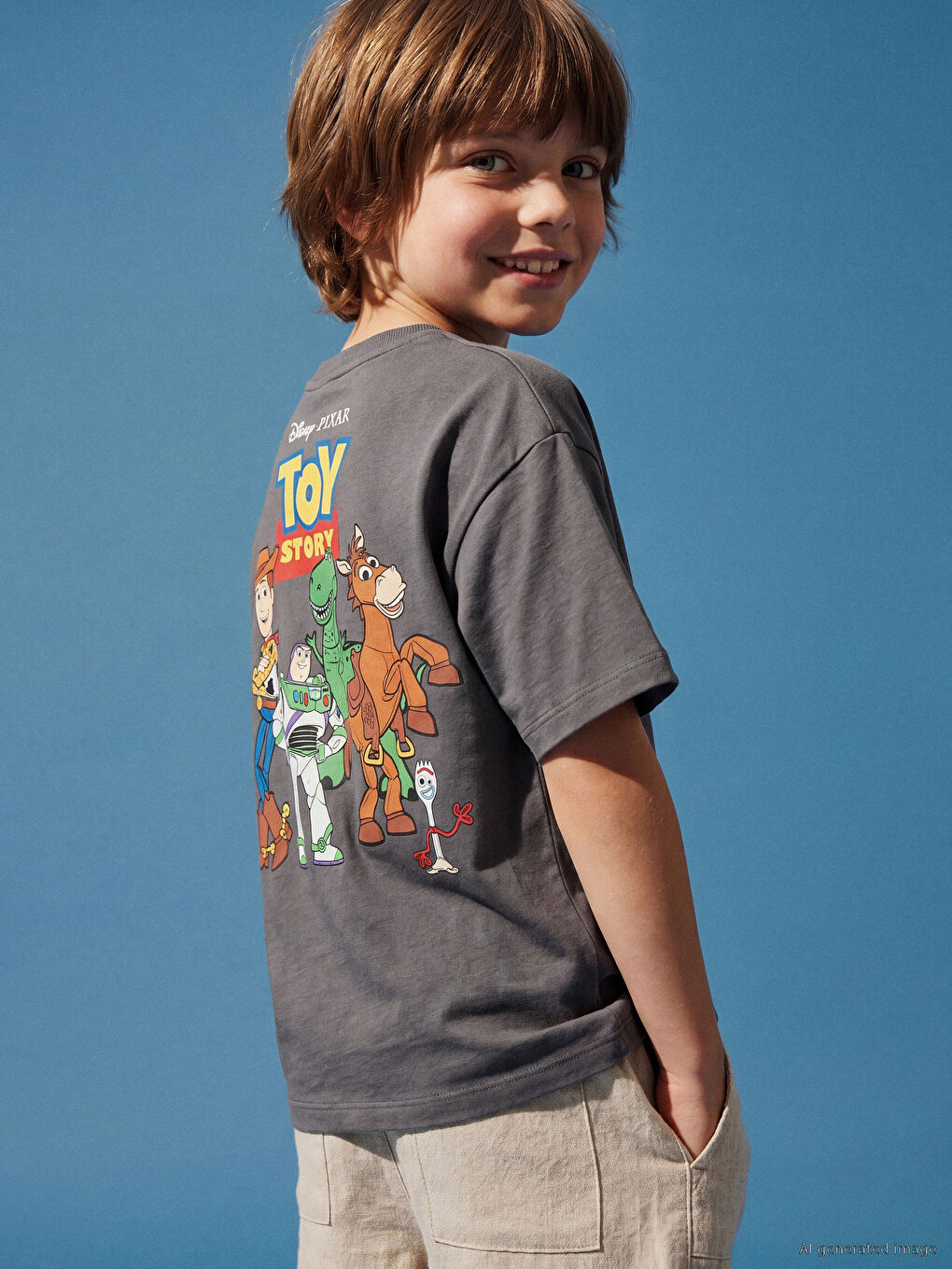 Gri Toy Story Baskılı Erkek Çocuk Tişört-2