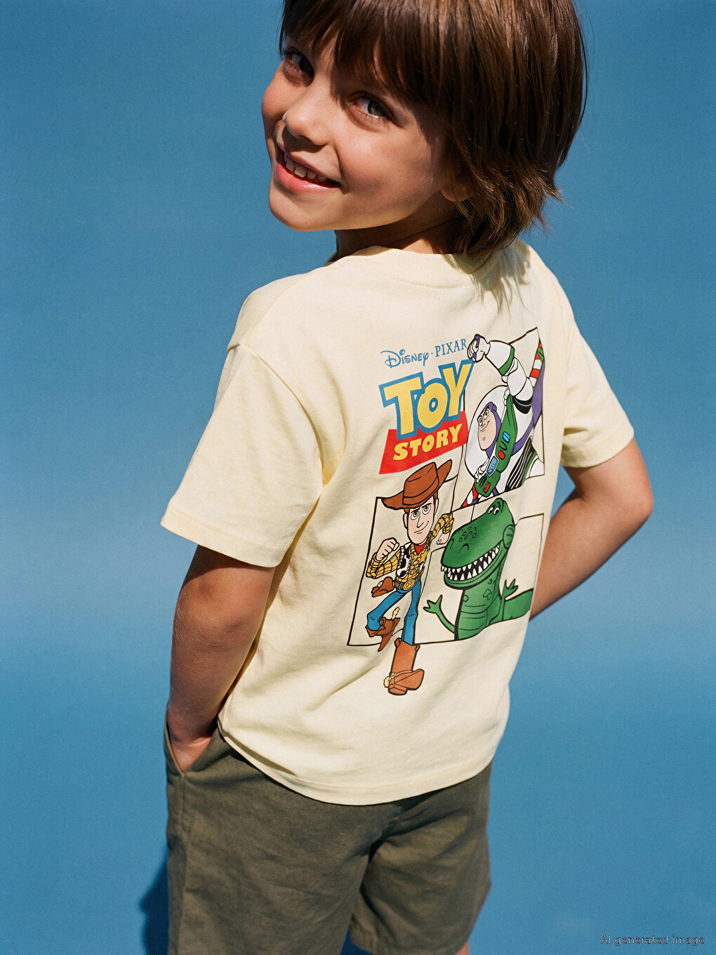 Sarı Bisiklet Yaka Toy Story Baskılı Erkek Çocuk Tişört-2
