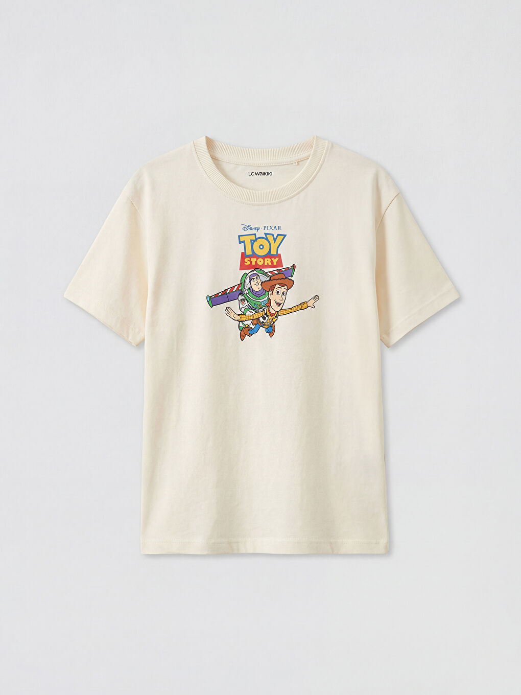 Bej Bisiklet Yaka Toy Story Baskılı Erkek Çocuk Tişört