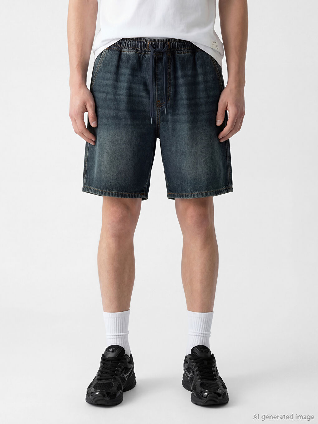 İndigo Rahat Kalıp Erkek Jean Şort-1