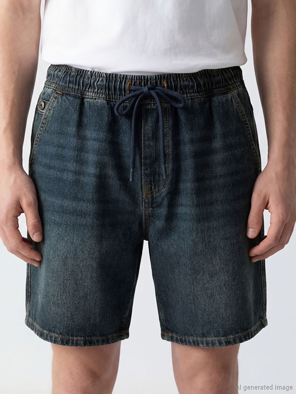 İndigo Rahat Kalıp Erkek Jean Şort-2