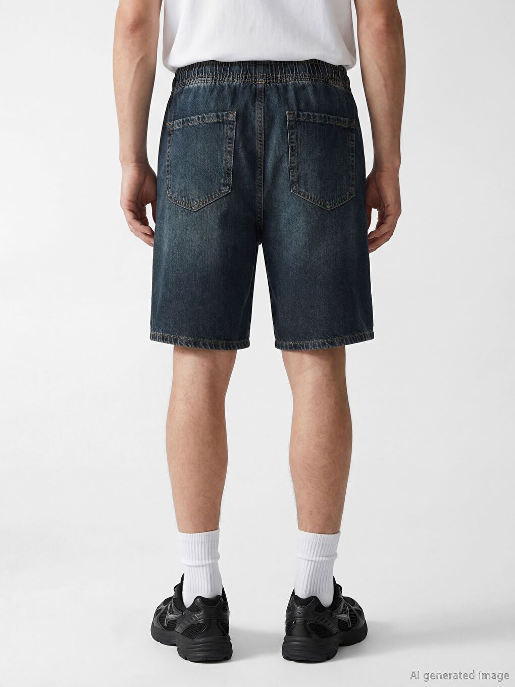 İndigo Rahat Kalıp Erkek Jean Şort-3